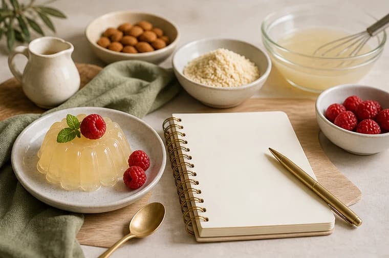 Receta con ingredientes y cuaderno de notas