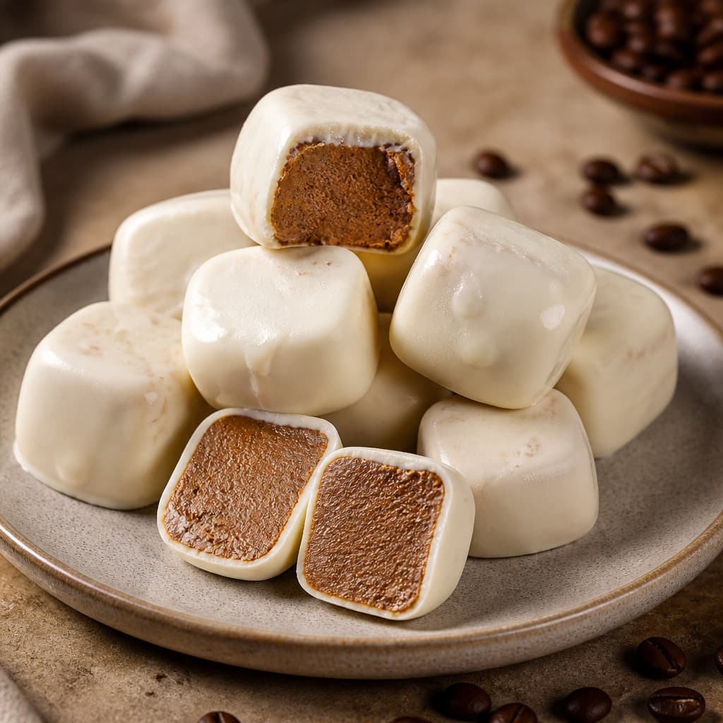 Cubitos de café con chocolate blanco preparada como receta RAIAN