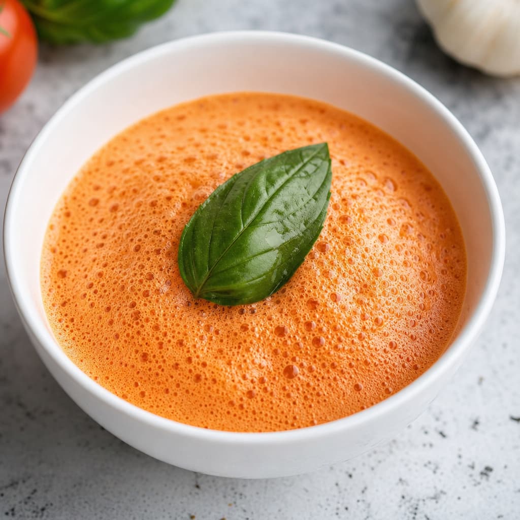Espuma de tomate con lecitina de soja para entrante preparada como receta RAIAN
