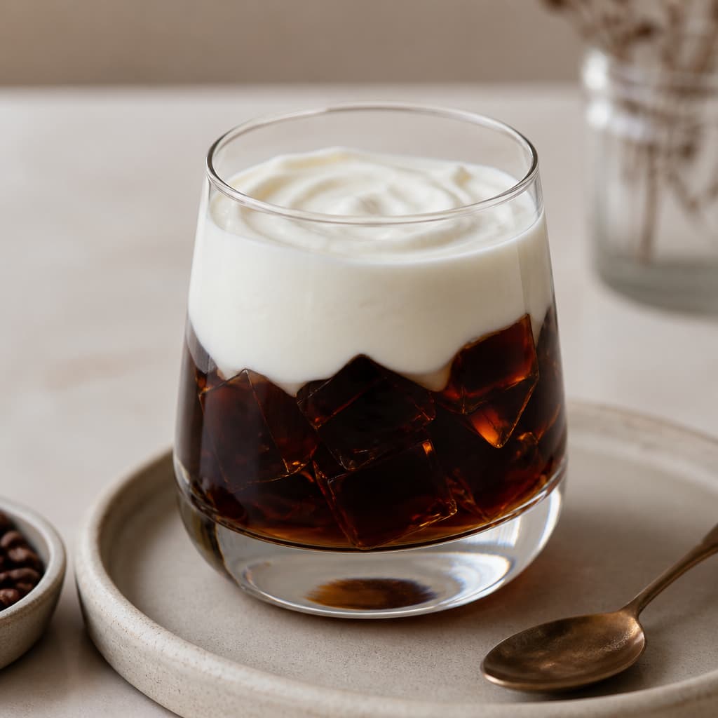Gelatina fitness de café con capa cremosa de skyr preparada como receta RAIAN