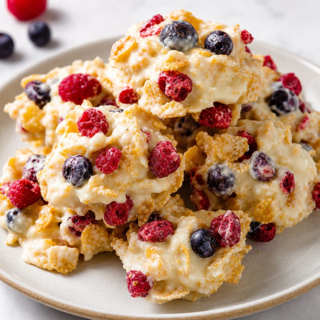 Rocas blancas de cereales y frutos rojos preparada como receta RAIAN