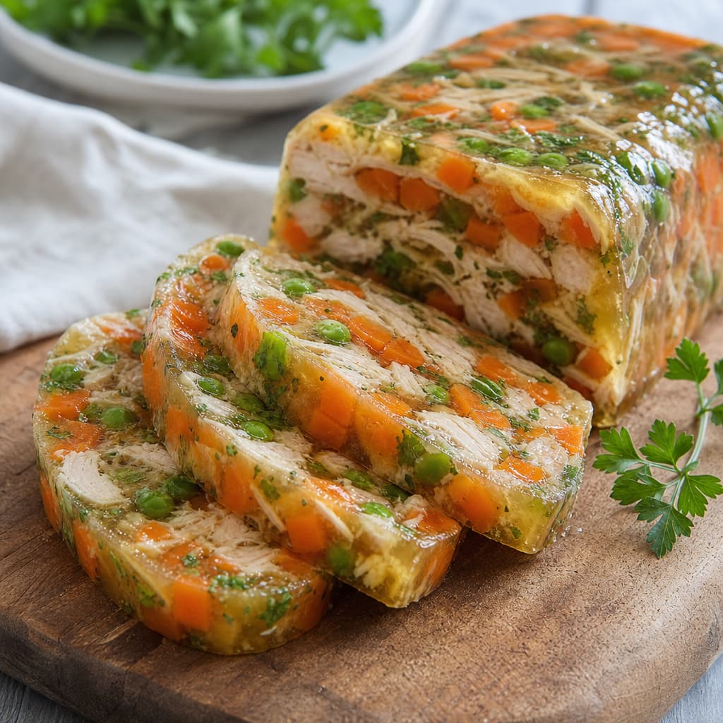 Terrina casera salada de pollo, zanahoria y guisantes preparada como receta RAIAN