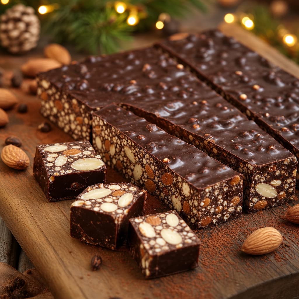 Turrón crujiente de chocolate negro preparada como receta RAIAN