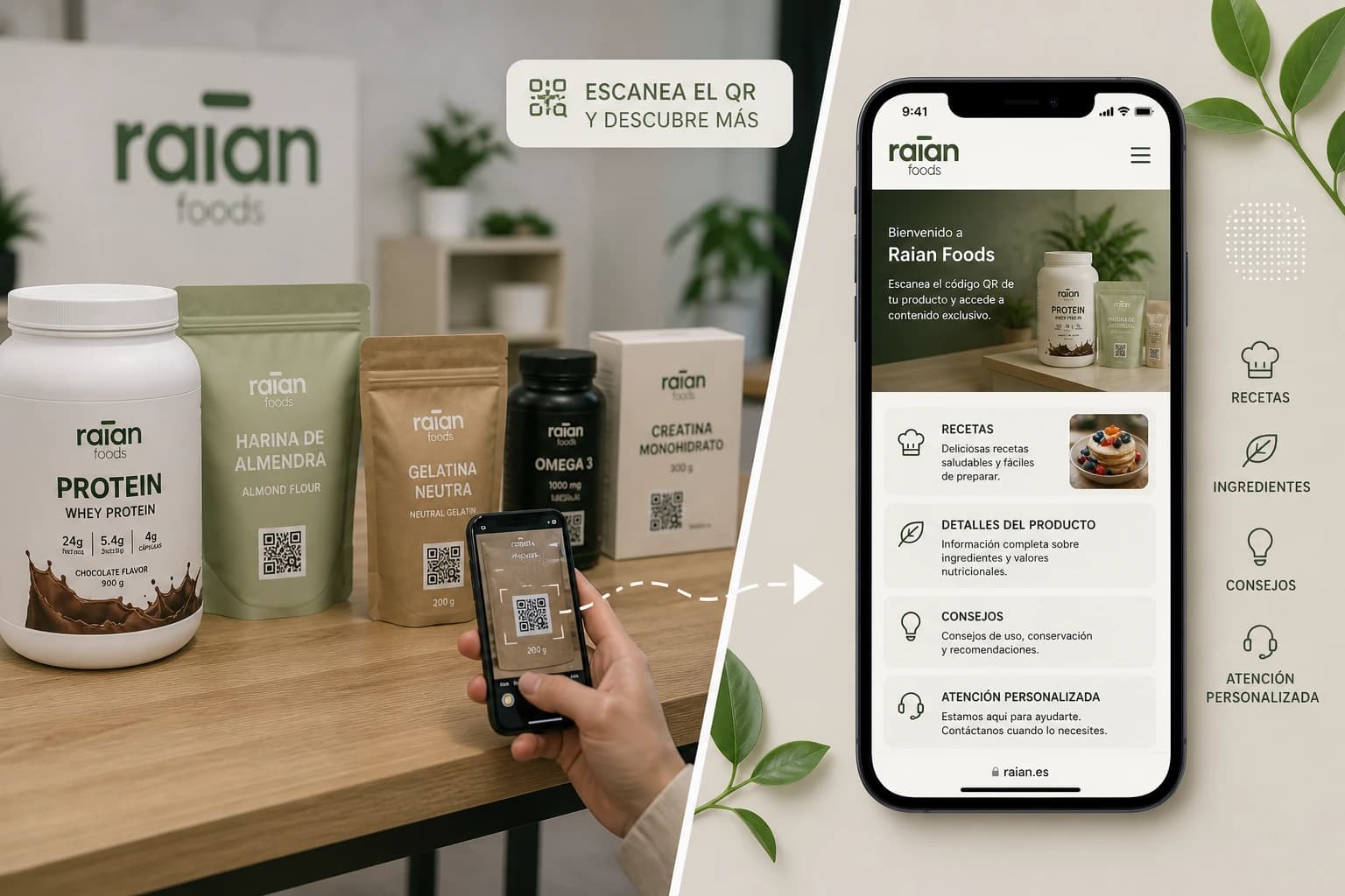 Contenido de usos y recetas RAIAN visualizado en un móvil