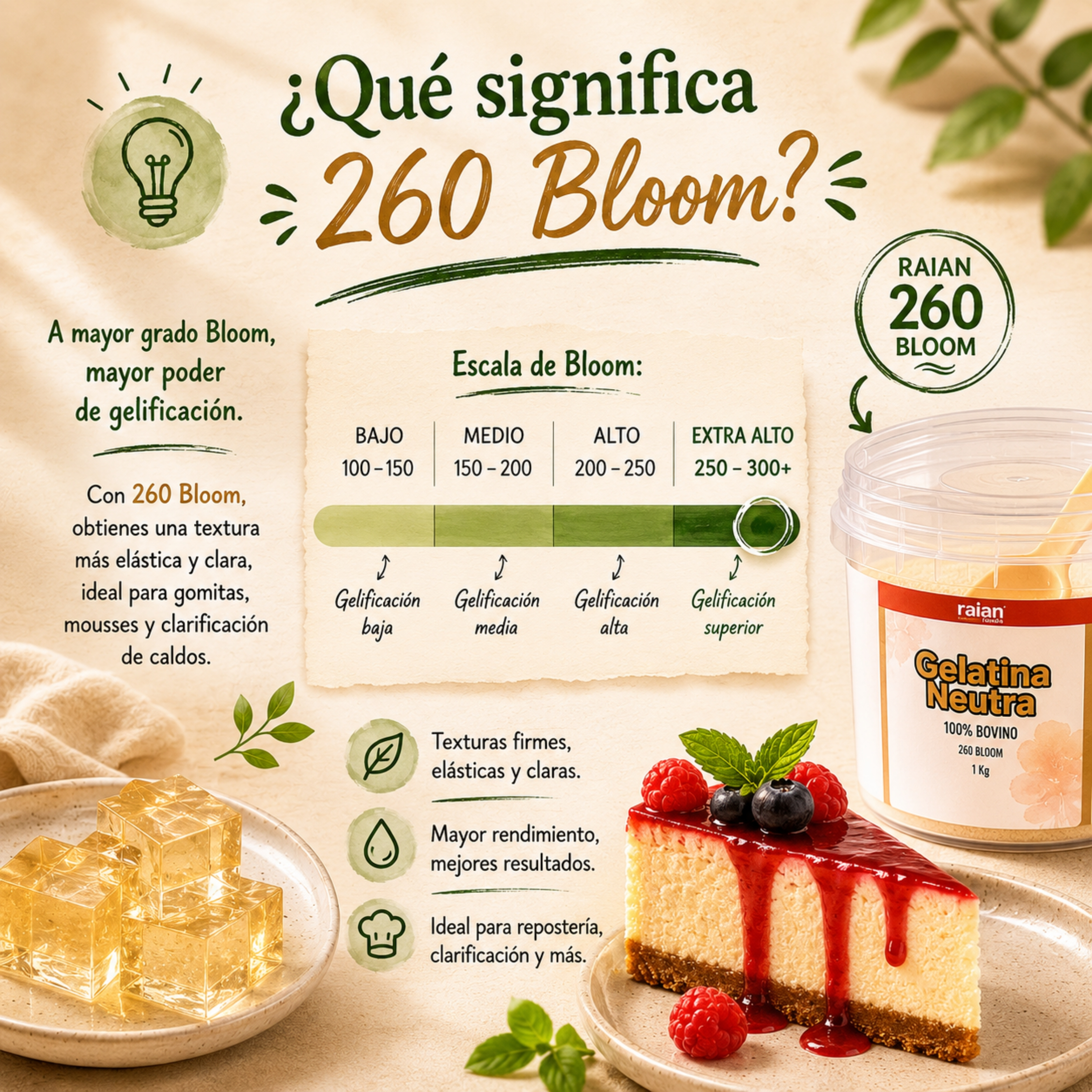 ¿Qué significa 260 Bloom? Escala y poder de gelificación de la gelatina RAIAN