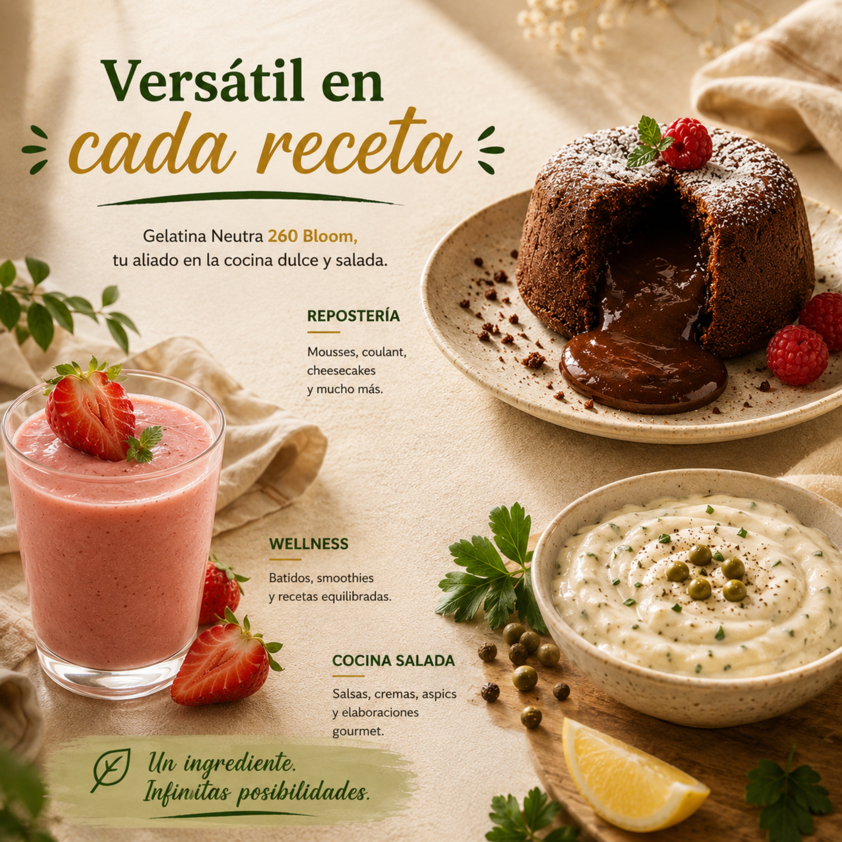 Gelatina Neutra RAIAN versátil en cada receta: repostería, wellness y cocina salada