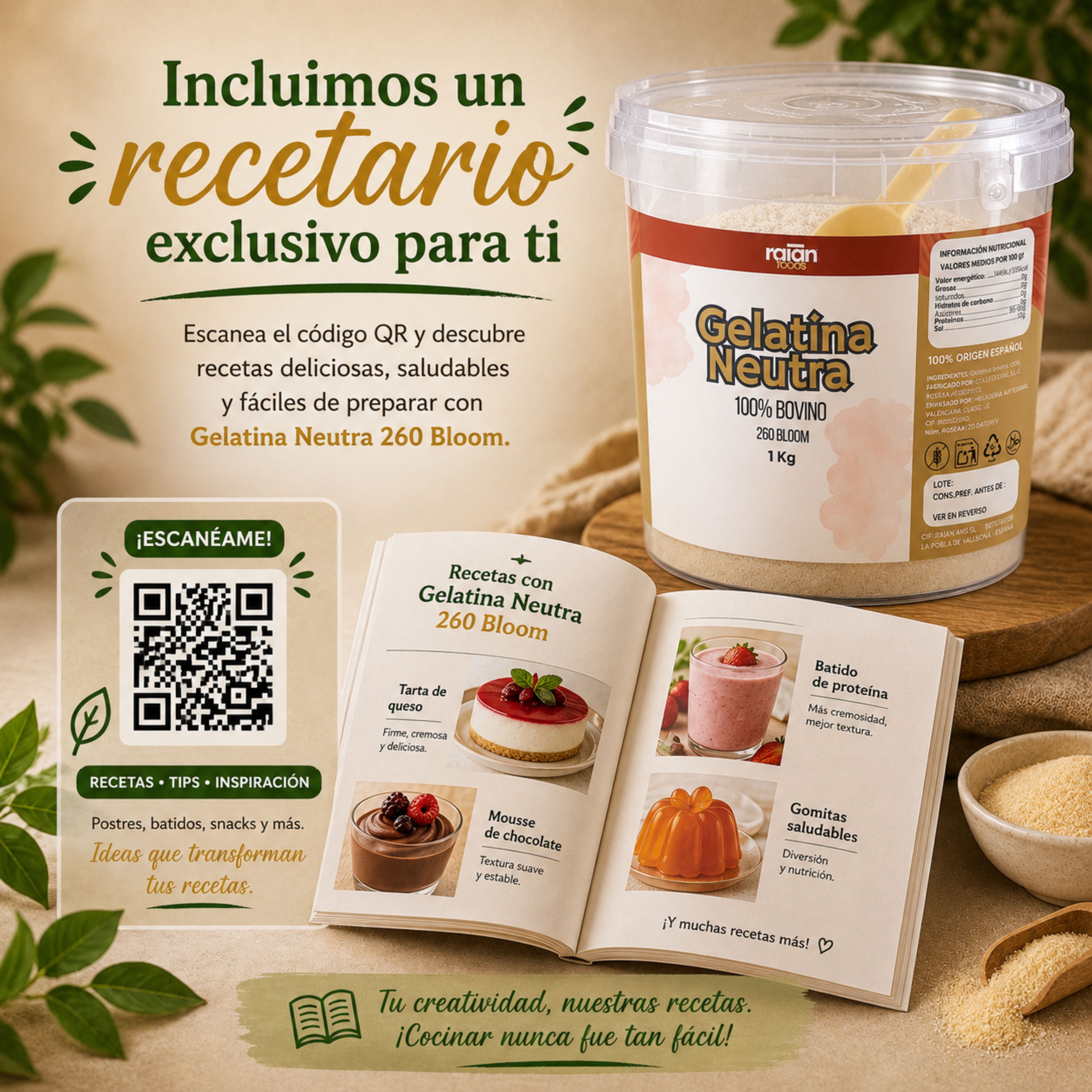 Gelatina neutra bovina RAIAN 260 Bloom — presentación completa
