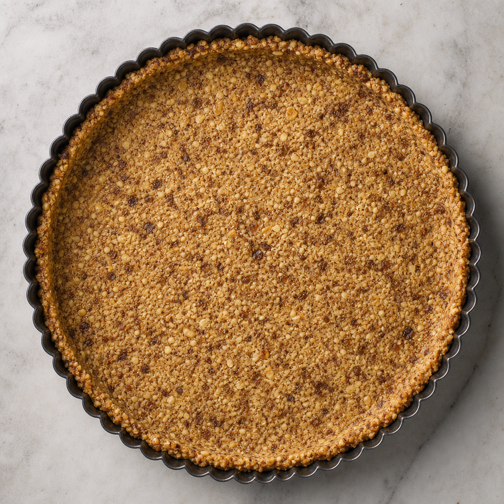 Base de tarta crujiente de harina de almendra y dátiles preparada como receta RAIAN