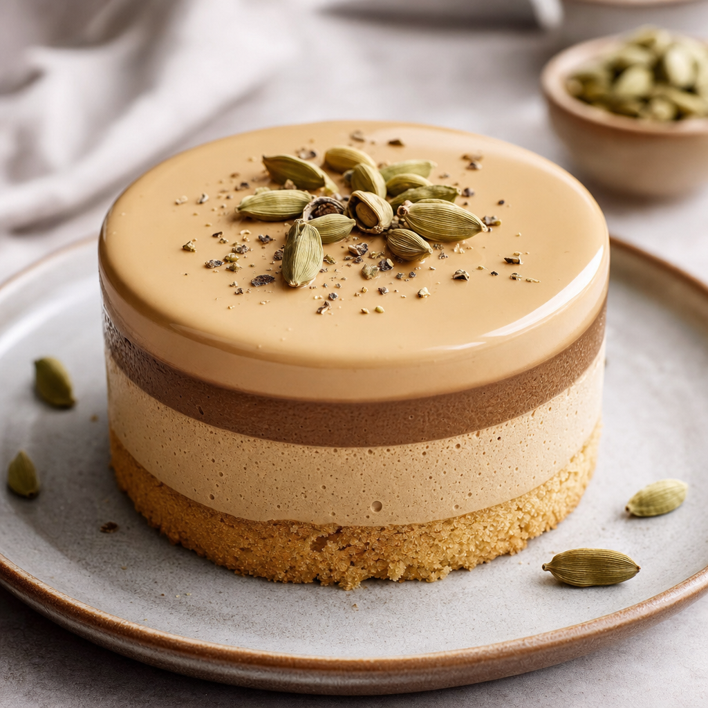 Bavarois de café y cardamomo con base de bizcocho preparada como receta RAIAN