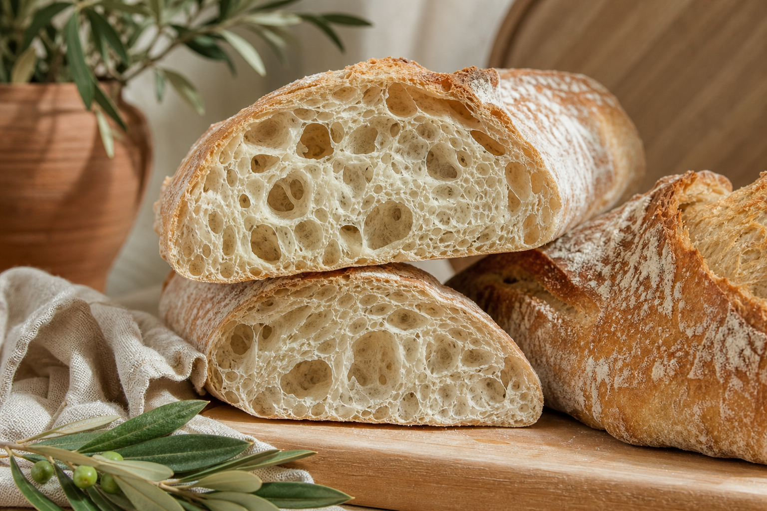 Ciabatta artesanal con masa madre y levadura preparada como receta RAIAN