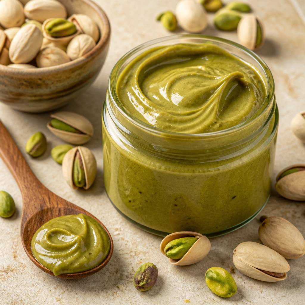 Crema de pistacho artesanal para untar preparada como receta RAIAN