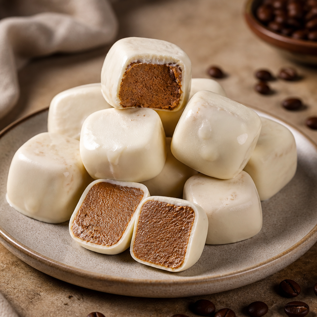 Cubitos de café con chocolate blanco preparada como receta RAIAN