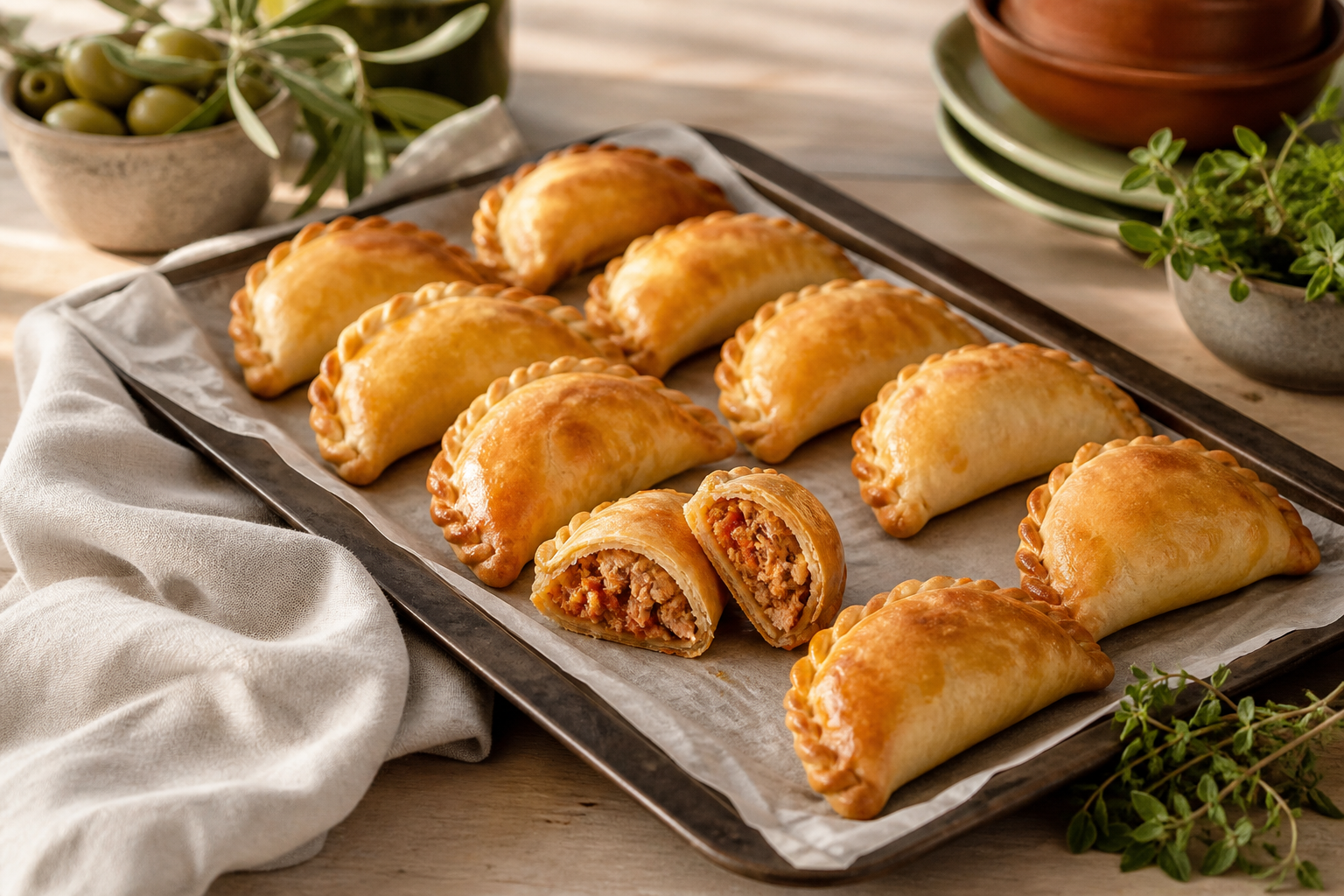 Empanadillas al horno de masa con levadura preparada como receta RAIAN