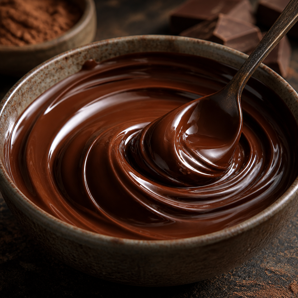 Ganache de chocolate negro satinada con glucosa preparada como receta RAIAN