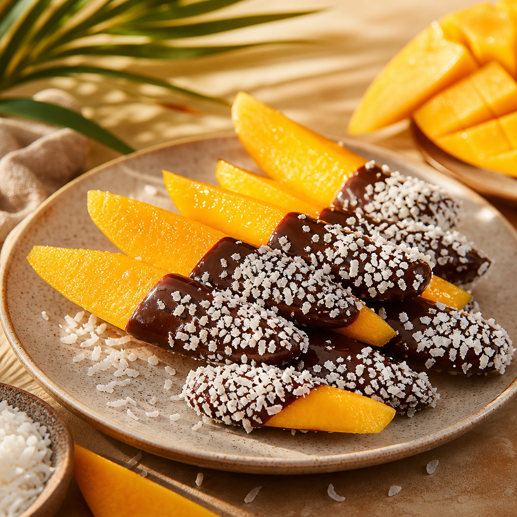 Mango con chocolate negro y coco preparada como receta RAIAN