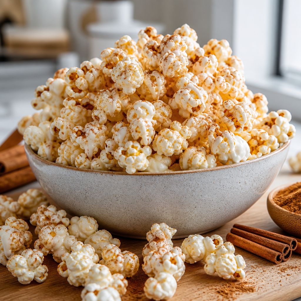 Palomitas con chocolate blanco y canela preparada como receta RAIAN