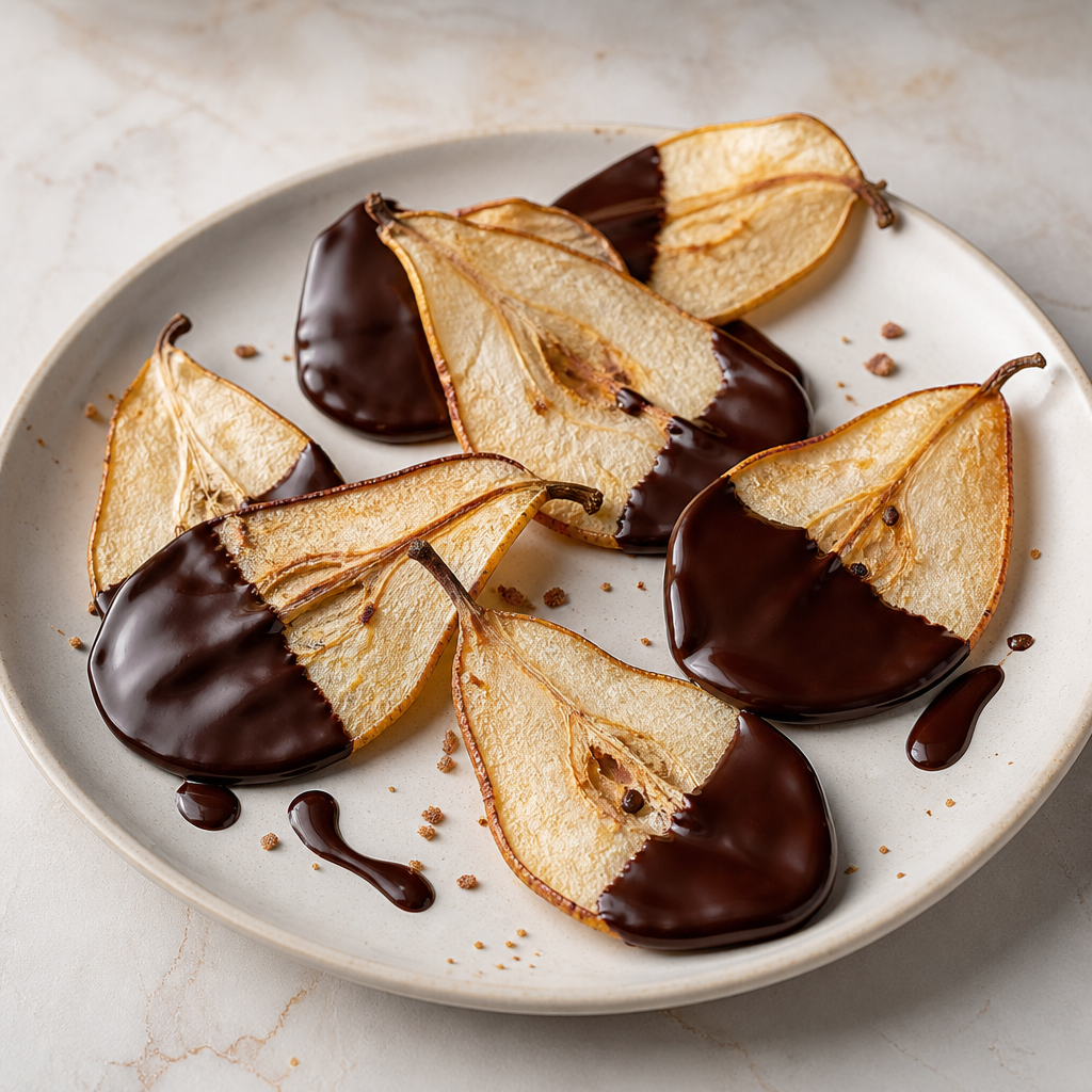 Pera deshidratada con chocolate negro preparada como receta RAIAN
