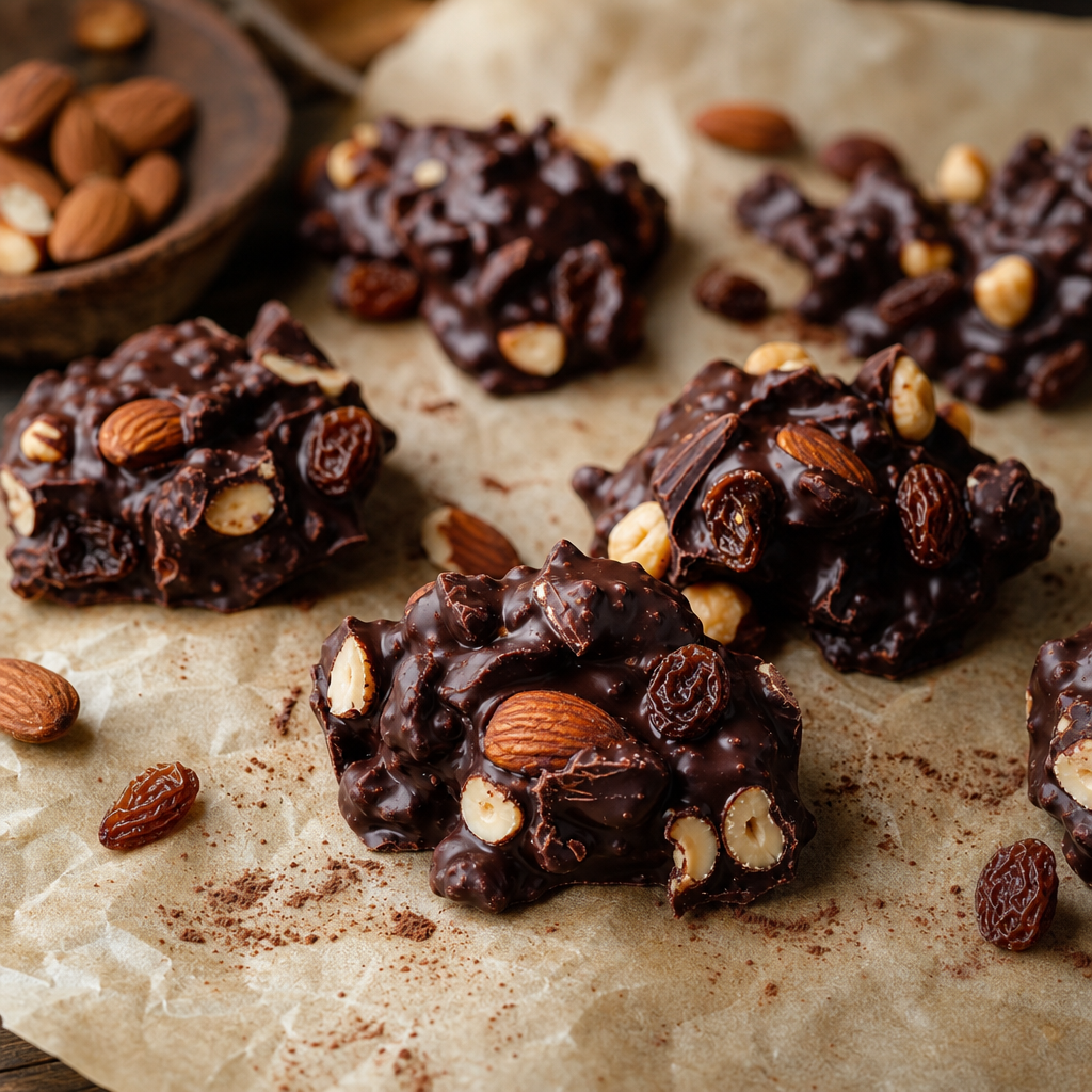 Rocas de chocolate negro con frutos secos preparada como receta RAIAN