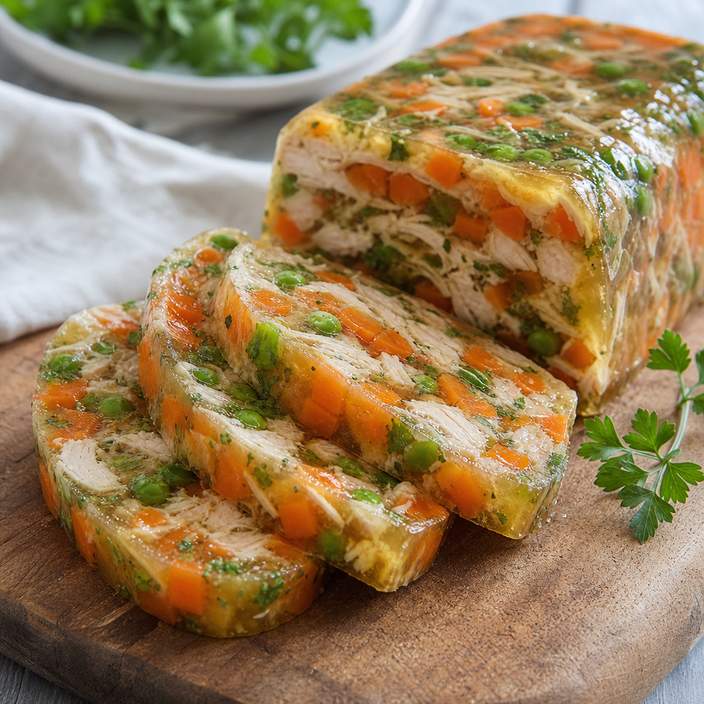 Terrina casera salada de pollo, zanahoria y guisantes preparada como receta RAIAN